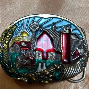 Vintage Farm Scene Belt Buckle